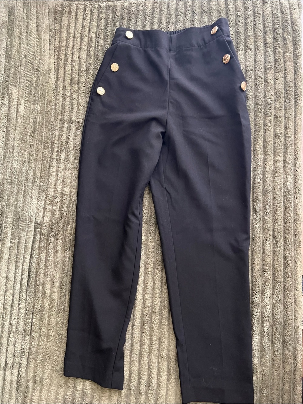 Zara Black High-Rise Trousers with Gold Buttons